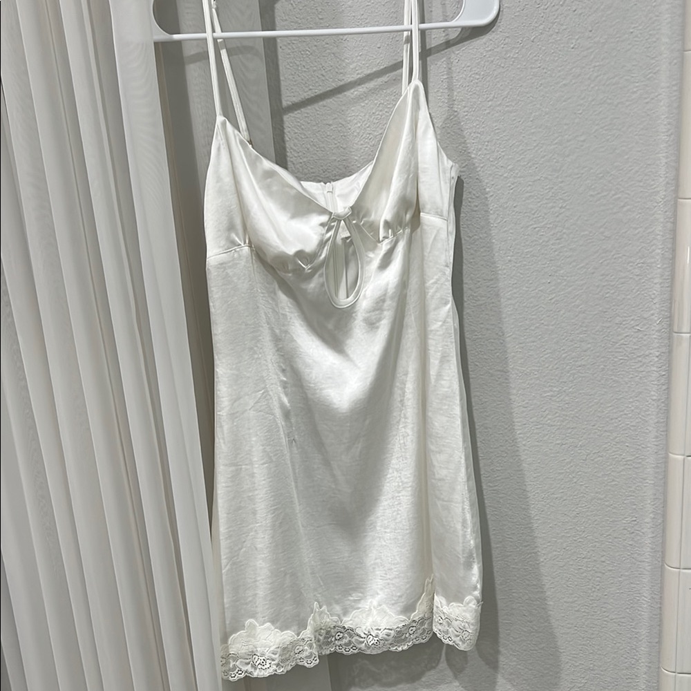 Princess Polly White Satin Mini Dress with lace trim